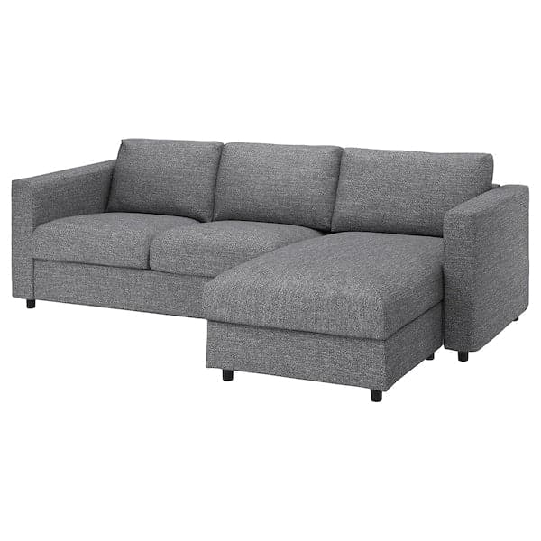 VIMLE - 3-seater sofa cover, with chaise-longue/Lejde grey/black , - best price from Maltashopper.com 39434417