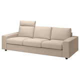 VIMLE cover for 3-seat sofa, with headrest with wide armrests/Hallarp beige, 255 cm