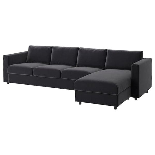 VIMLE - Cover for 4-seater sofa with chaise-longue/Djuparp dark grey ,