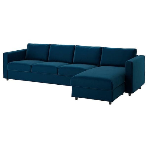 VIMLE - 4-seater sofa cover, with chaise-longue/Djuparp green-blue ,