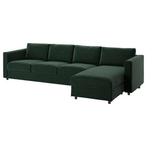 VIMLE - Cover for 4-seater sofa with chaise-longue/Djuparp dark green ,