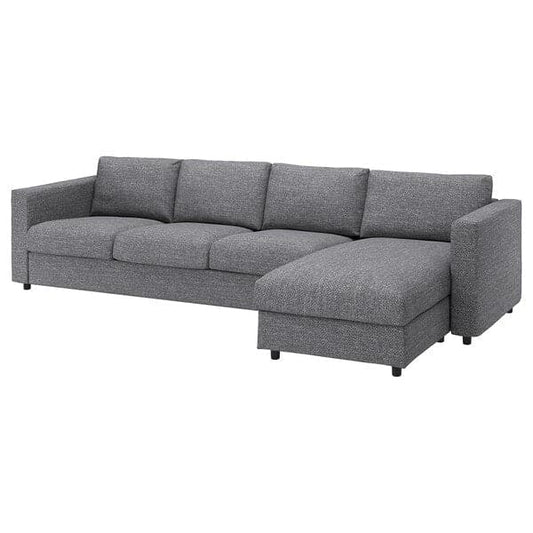 Ikea VIMLE - 4-seater sofa cover, with chaise-longue/Lejde grey/black ,