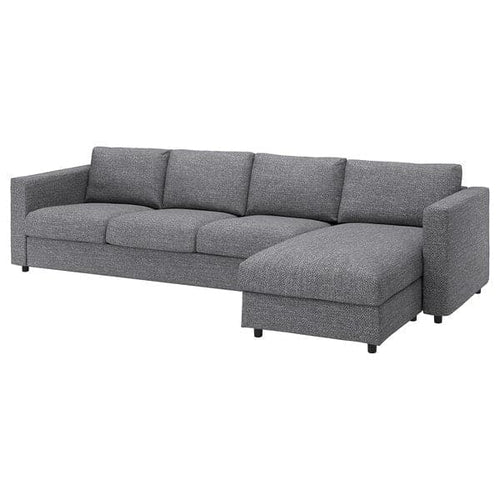 VIMLE - 4-seater sofa cover, with chaise-longue/Lejde grey/black ,