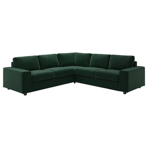 VIMLE - Cover for corner sofa, 4-seater, with wide armrests/Djuparp dark green , - best price from Maltashopper.com 39436789