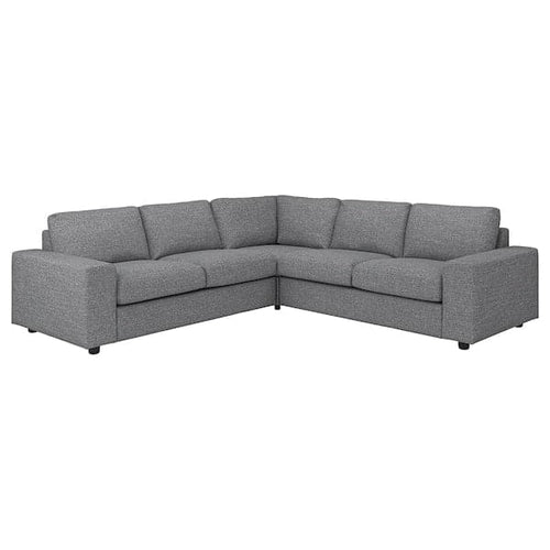 VIMLE cover for corner sofa, 4-seat, with wide armrests/Lejde grey/black