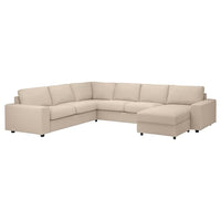 VIMLE - Cover for corner sofa, 5-seater, with chaise longue with wide armrests / Hallarp beige , - best price from Maltashopper.com 39424258