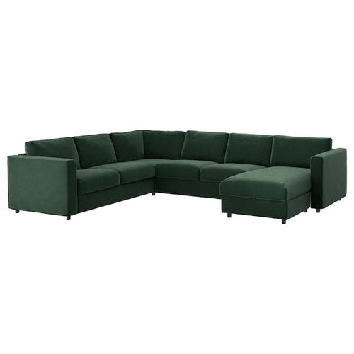 VIMLE - Cover for 5-seater corner sofa with chaise-longue/Djuparp dark green ,