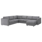 VIMLE cover for corner sofa, 5-seat, with chaise longue/Lejde grey/black