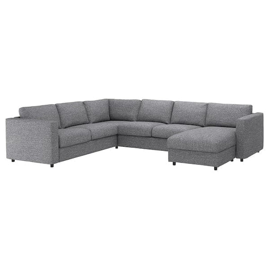 Ikea VIMLE - Corner sofa cover, 5-seater, with chaise-longue/Lejde grey/black ,