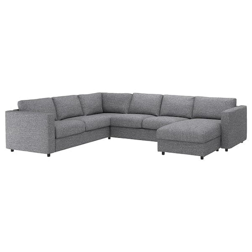 VIMLE - Corner sofa cover, 5-seater, with chaise-longue/Lejde grey/black ,