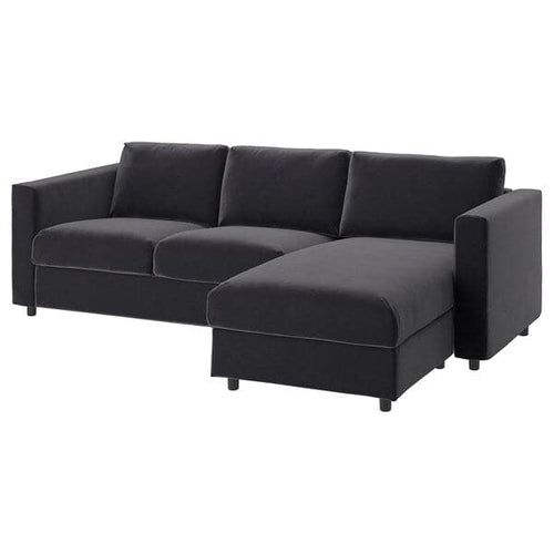 VIMLE - Cover for 3-seater sofa bed, with chaise-longue/Djuparp dark grey ,