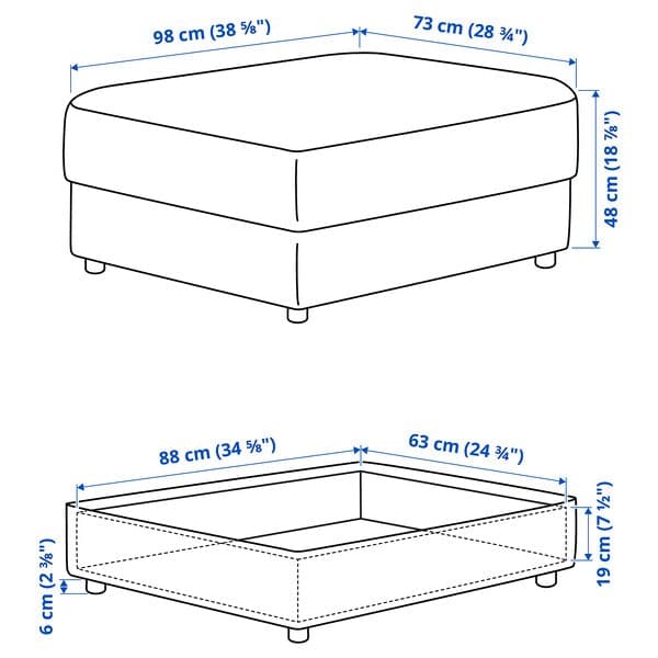 Ikea VIMLE - Footstool with storage, Djuparp dark grey ,