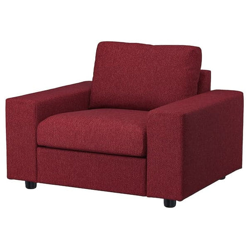 VIMLE - Armchair, with wide armrests/Lejde red/brown ,
