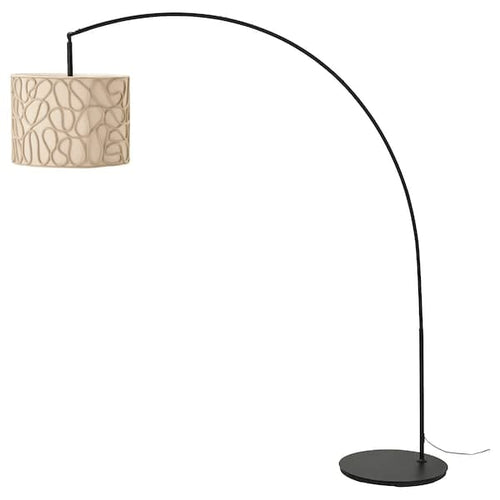 VINGMAST / SKAFTET Floor lamp, arched - beige/black ,