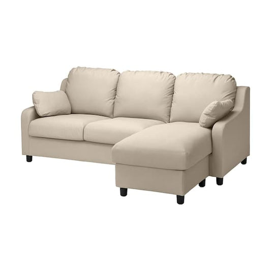 Ikea VINLIDEN - 3-seater sofa with chaise-longue, Hakebo beige ,