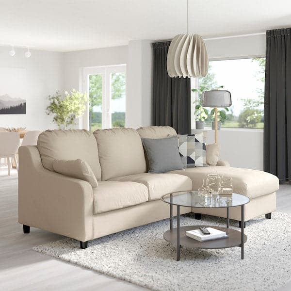 VINLIDEN - 3-seater sofa with chaise-longue, Hakebo beige , - best price from Maltashopper.com 09304672