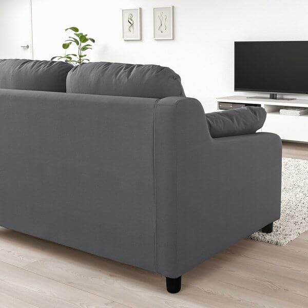 VINLIDEN - 3-seater sofa with chaise-longue, Hakebo dark grey , - best price from Maltashopper.com 39304675