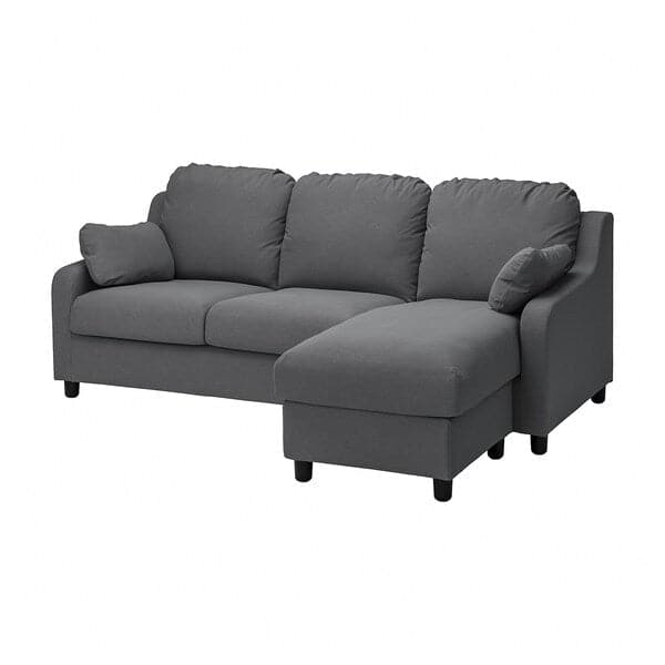 Ikea VINLIDEN - 3-seater sofa with chaise-longue, Hakebo dark grey ,