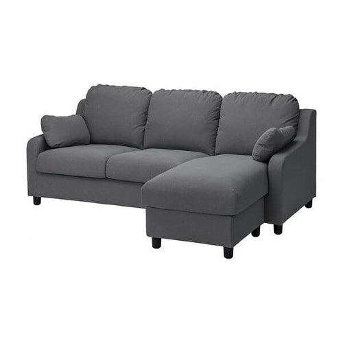 VINLIDEN - 3-seater sofa with chaise-longue, Hakebo dark grey ,