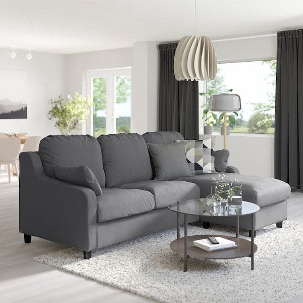 VINLIDEN - 3-seater sofa with chaise-longue, Hakebo dark grey , - best price from Maltashopper.com 39304675