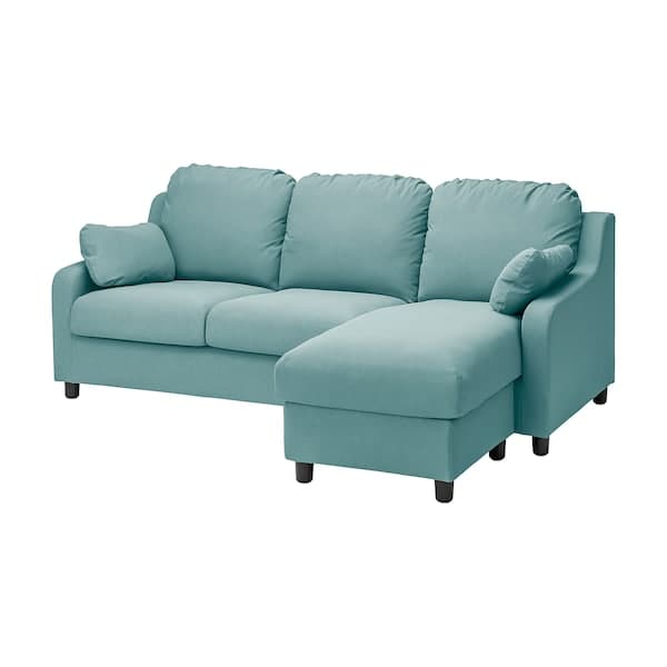 VINLIDEN - 3-seater sofa with chaise-longue, Hakebo light turquoise , - best price from Maltashopper.com 19304681