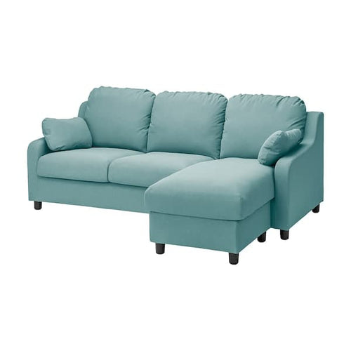 VINLIDEN - 3-seater sofa with chaise-longue, Hakebo light turquoise ,