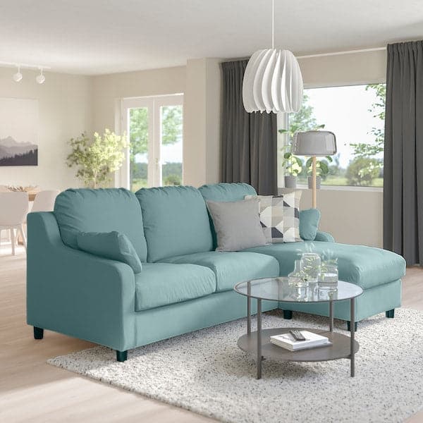 VINLIDEN - 3-seater sofa with chaise-longue, Hakebo light turquoise , - best price from Maltashopper.com 19304681