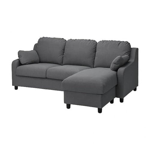 VINLIDEN 3-seater sofa lining - with dark grey chaise-longue/Hakebo ,