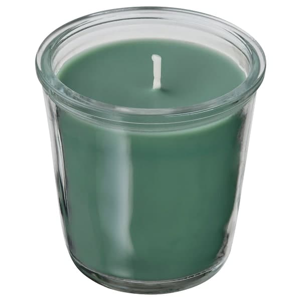 VINTERFINT - Scented candle in glass, Pine and moss/green