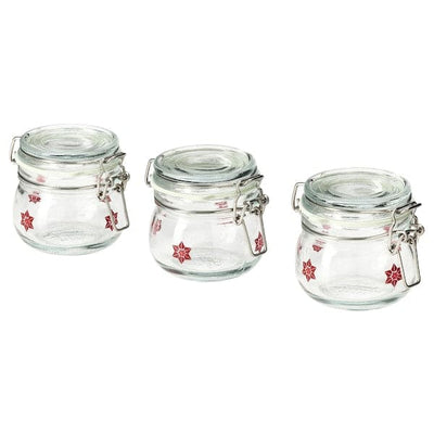 VINTERFINT Tin with lid, floral pattern red - IKEA
