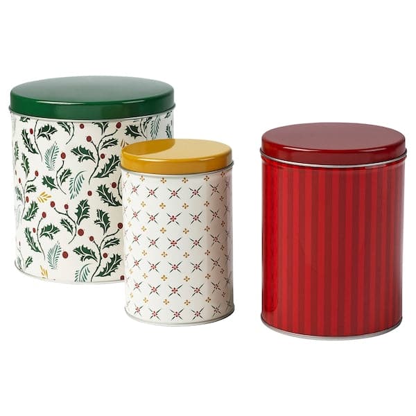 VINTERFINT Tin with lid, floral pattern red - IKEA