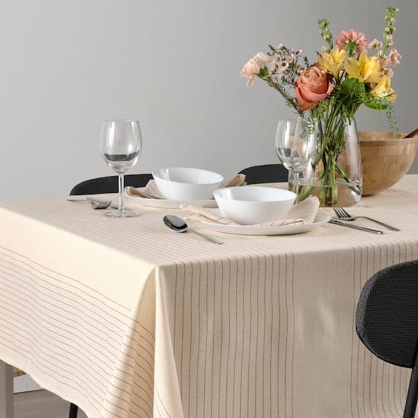 Ikea VIPPSTARR - Tablecloth, stripe pattern red/natural, 150x150 cm