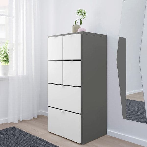 VISTHUS - Chest of 6 drawers, grey/white, 63x126 cm - best price from Maltashopper.com 40493444