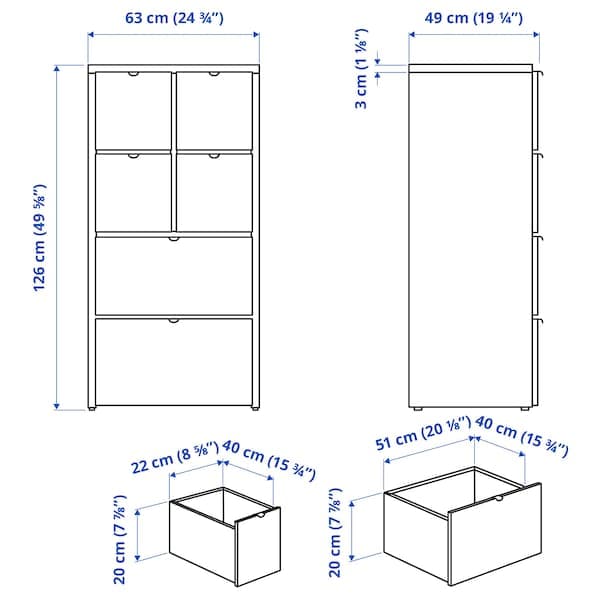 VISTHUS - Chest of 6 drawers, grey/white, 63x126 cm - best price from Maltashopper.com 40493444