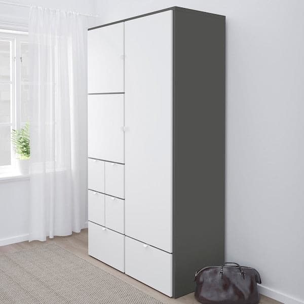 VISTHUS - Wardrobe, grey/white, 122x59x216 cm - best price from Maltashopper.com 90493446