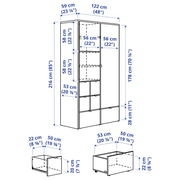 VISTHUS - Wardrobe, grey/white, 122x59x216 cm - best price from Maltashopper.com 90493446