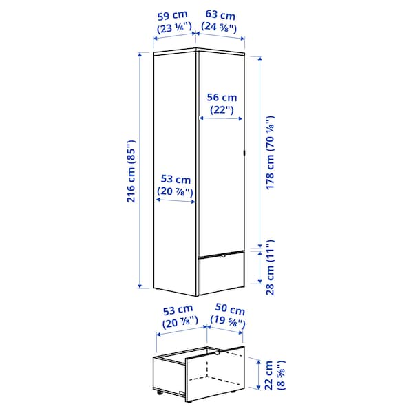 VISTHUS - Wardrobe, grey/white, 63x59x216 cm - best price from Maltashopper.com 70493447
