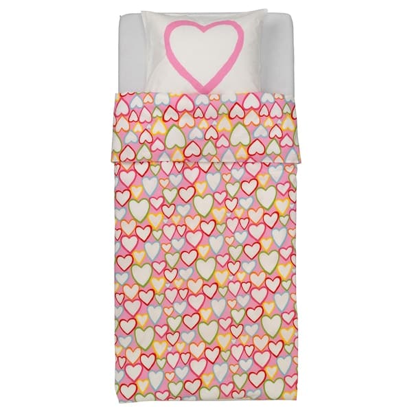 Ikea VITAMINER HJÄRTA - Duvet cover and pillowcase, multicolour, 150x200/50x80 cm