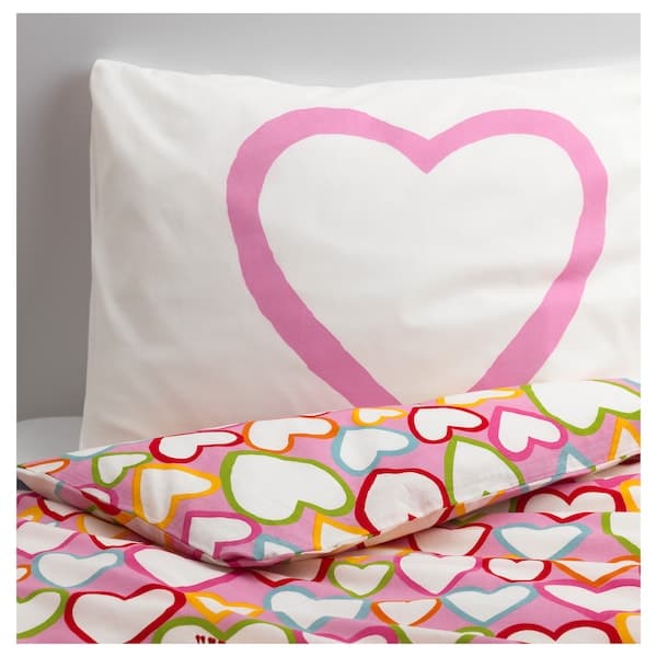Ikea VITAMINER HJÄRTA - Duvet cover and pillowcase, multicolour, 150x200/50x80 cm