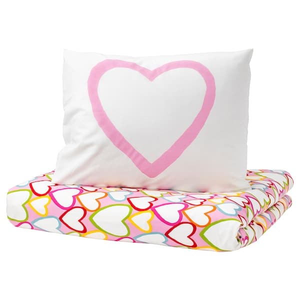 VITAMINER HJÄRTA - Duvet cover and pillowcase, multicolour, 150x200/50x80 cm