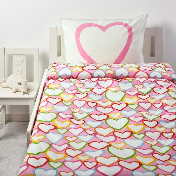 Ikea VITAMINER HJÄRTA - Duvet cover and pillowcase, multicolour, 150x200/50x80 cm