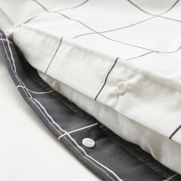 VITKLÖVER - Duvet cover and 2 pillowcases, white black/check, 240x220/50x80 cm - best price from Maltashopper.com 50490652