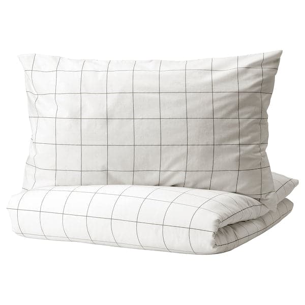 VITKLÖVER - Duvet cover and 2 pillowcases, white black/check, 240x220/50x80 cm - best price from Maltashopper.com 50490652