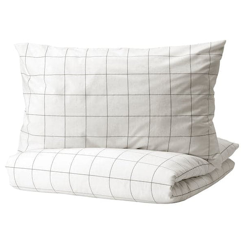 VITKLÖVER - Duvet cover and 2 pillowcases, white black/check, 240x220/50x80 cm