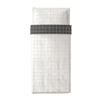 VITKLÖVER - Duvet cover and pillowcase, white black/check, 150x200/50x80 cm - best price from Maltashopper.com 10490668