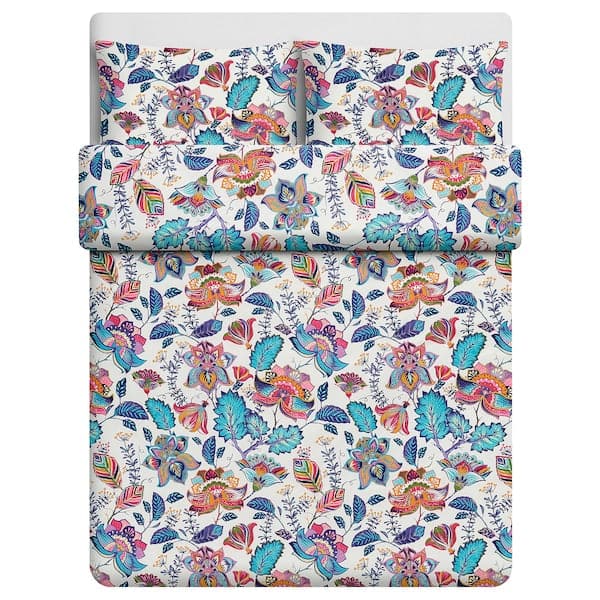 Ikea VITKNAVEL Duvet cover and 2 pillowcases, flower/fantasy, 240x220/50x80 cm ,