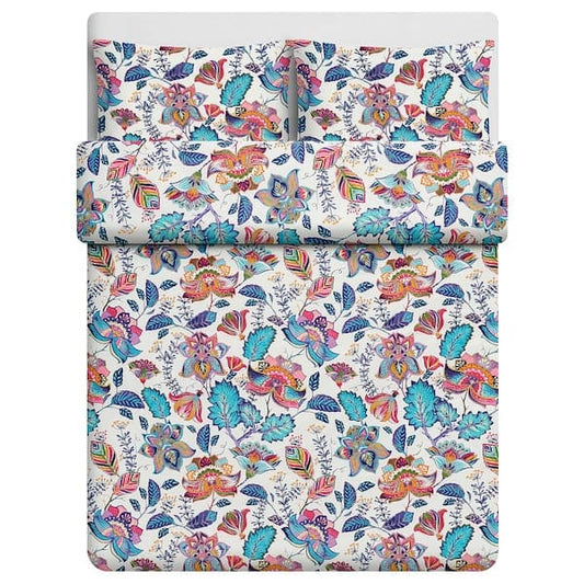 Ikea VITKNAVEL Duvet cover and 2 pillowcases, flower/fantasy, 240x220/50x80 cm ,