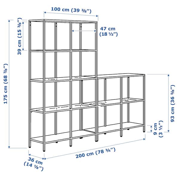 Ikea VITTSJÖ - Furniture combination, white/glass, 200x36x175 cm ,