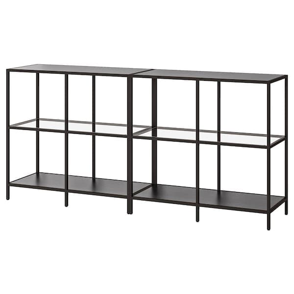 Ikea VITTSJÖ - Storage combination, black-brown/glass, 200x36x93 cm