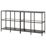 VITTSJÖ storage combination, black-brown/glass, 200x36x93 cm